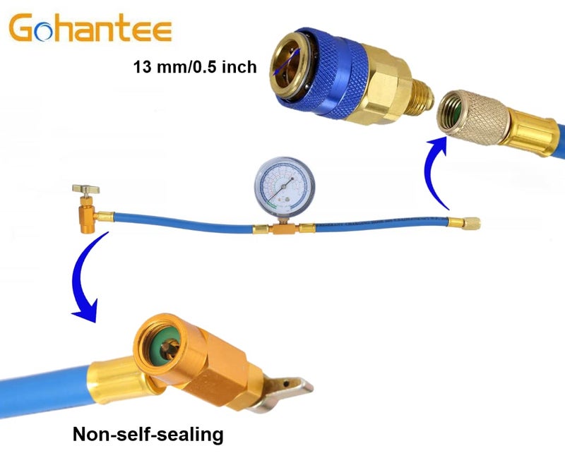 gohantee R134a Charging Hose Kit, Refrigerant Recharge Hose with Gauge 2.75â€œ, R134a Can Tap and Quick Couple, 1/4 Male Adapter Kit and BPV31 Piercing Valve for Air Conditioning - Image 4